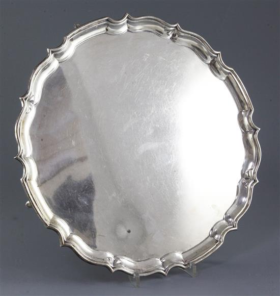 A 1920s silver shaped circular salver by Barker Brothers, Chester, 1924, 38.5 oz.